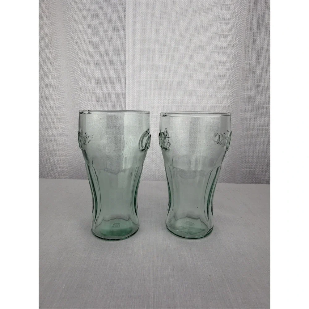 Mini Coca Cola Glasses Set Of 2 Green Stamped IG Vintage Juice Shot 4 1/2